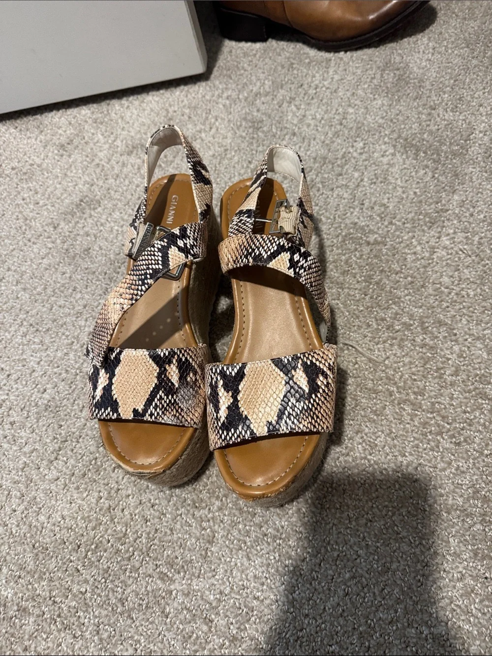 Gianni Bini Snake-Print Espadrille Wedge Sandals - Tan/Black